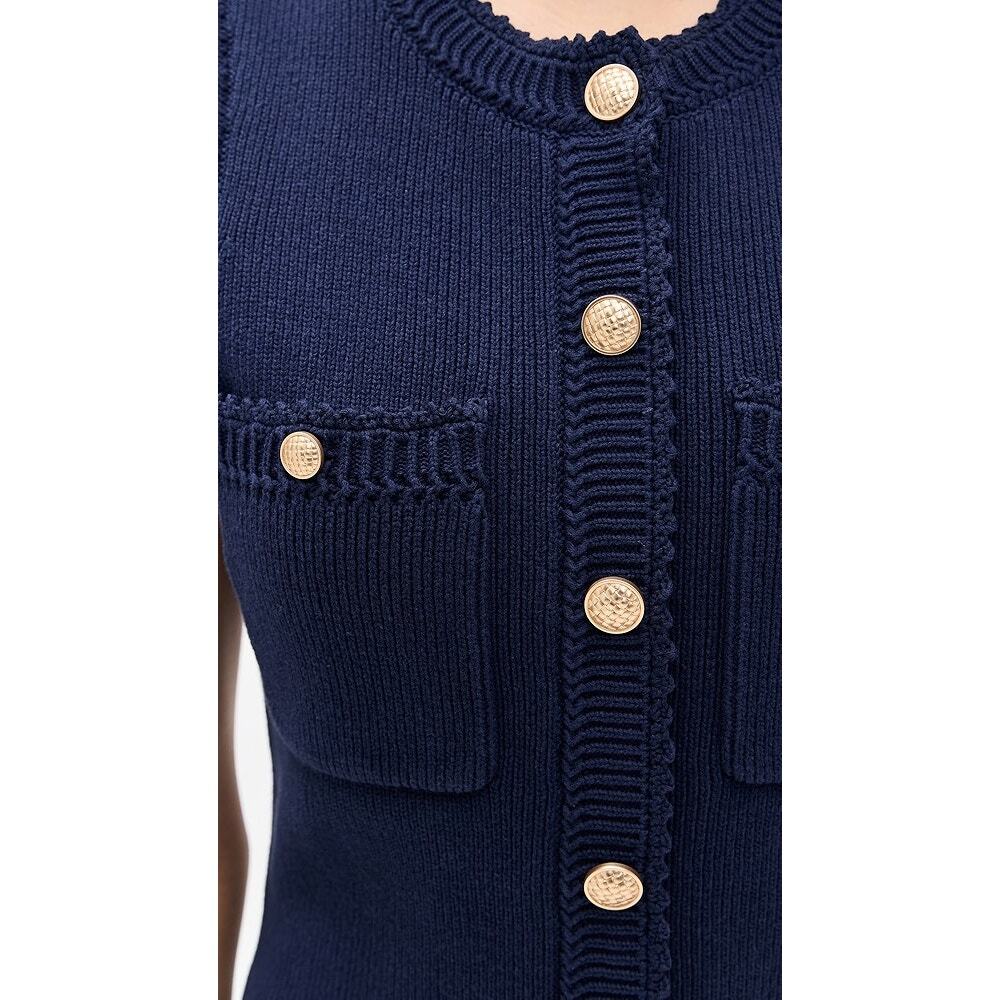NEW Reformation Catalina Rib Cotton Faux Gold-Tone Button Mini Dress Navy Large - Picture 11 of 13